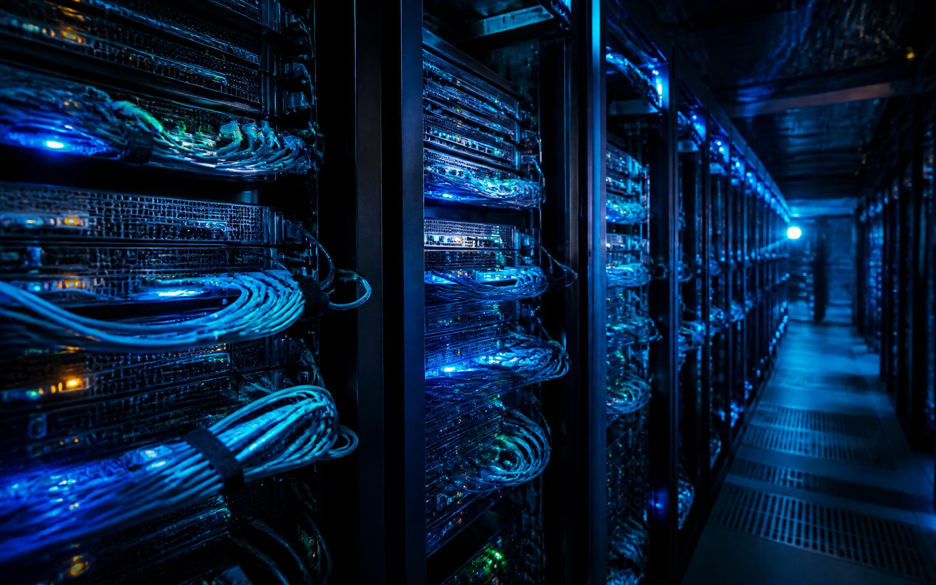 Enterprise data center with fiber-lit server racks